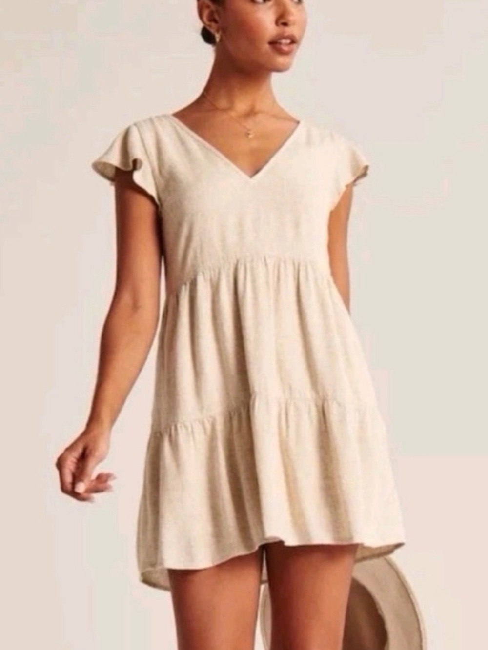 A&F Beige V-Neck Tiered Summer Dress